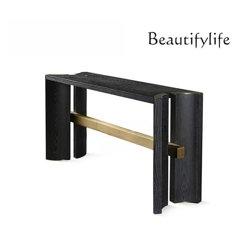 J New Nordic Light Luxury Solid Wood Entrance Table Entrance Foyer Wall Decorative Cabinet Creative Stainless Steel Strip Case E