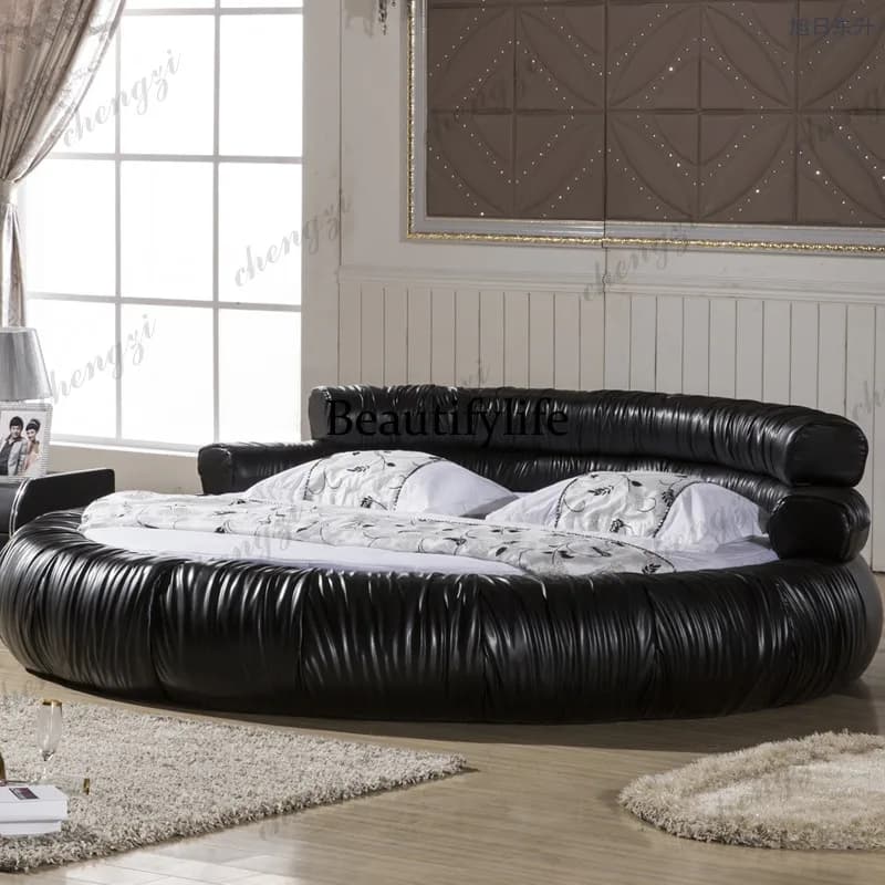Brown White Double Bed Decoration Adults Elegant Wooden Circle Double Bed Frame Modern Luxury Cama Casal Furniture For Home