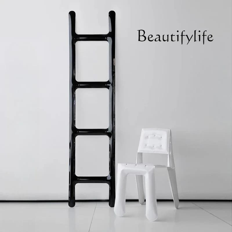 X Postmodern Designer Creative Ladder Shape Stainless Steel Drying Rack Full Body Mirror Art Installation