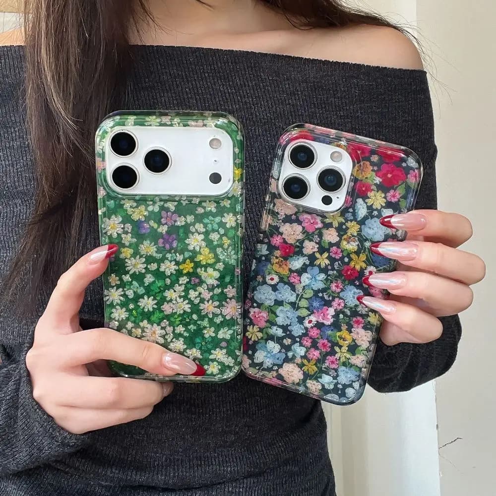 Fashion Oil Painting Full Screen of Flowers Phone Case for iPhone 17 16 15 14 Pro Max with Protective Cover