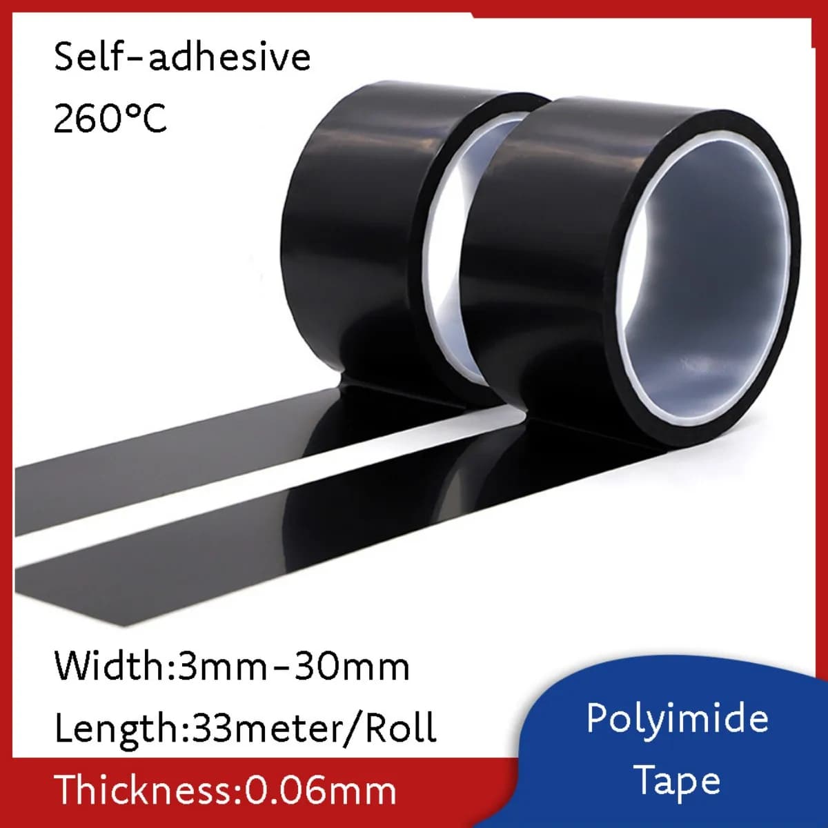 Kapton Polyimide Tape Film Heat Resistant Self-Adhesive Insulation for IC Repair DIY 3mm-30mm Width 33meter/Roll