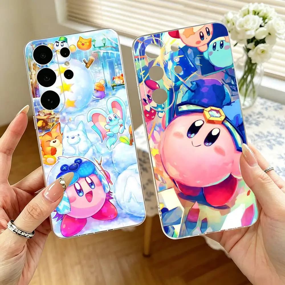 Cartoon Pink K-Kirbys-KK Phone Case For Samsung S25,S24,S21,S22,S23,S30,Ultra,S20,Plus,Fe,Note,10,9,5G Transparent Cover