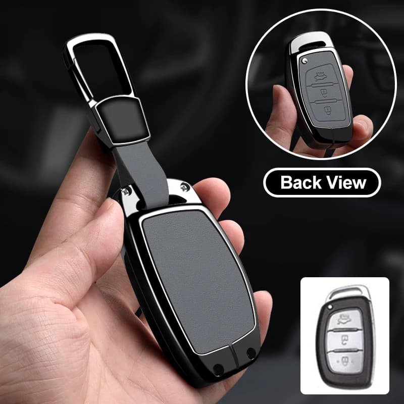 Leather Car Key Case Cover For Hyundai Tucson Santa Fe Rena Sonata Elantra Creta Ix35 Ix45 I10 I30 I40 Metal Key Case