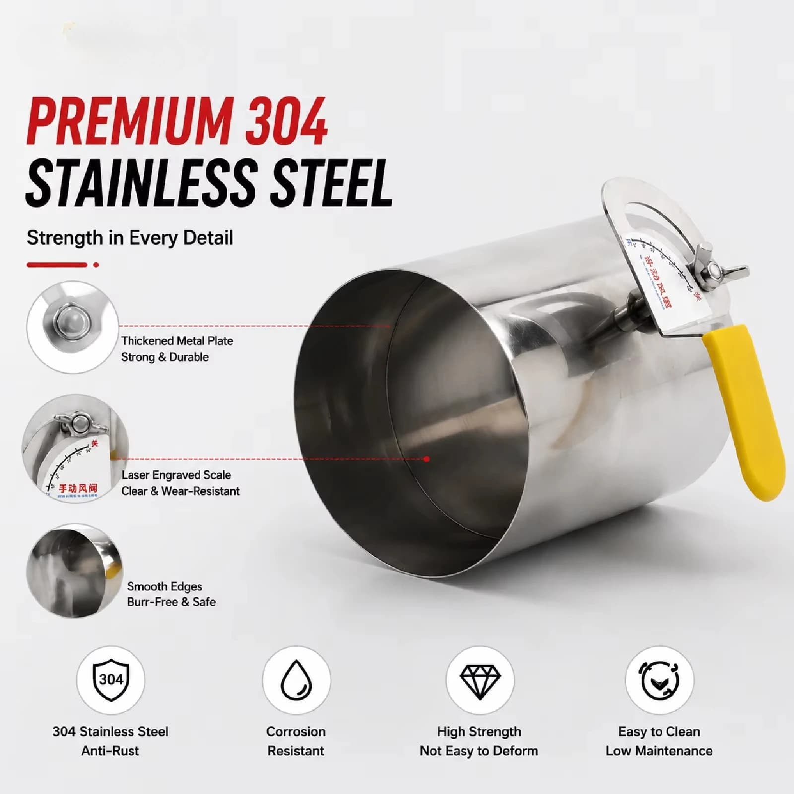 304 Stainless Steel Manual Butterfly Damper Round Duct Air Flow Control Valve HVAC Ventilation Exhaust Pipe 20-76mm