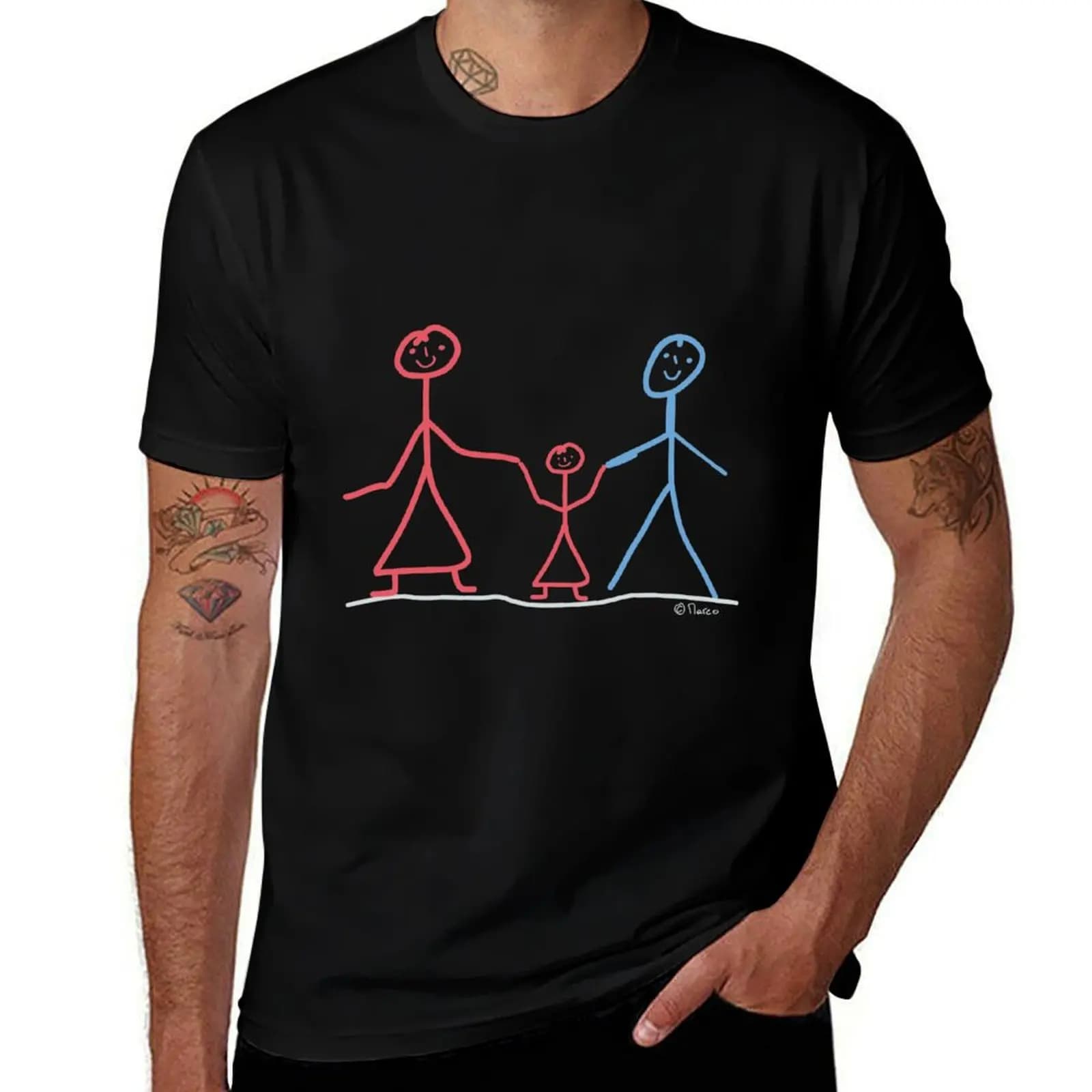 Family stick figure daughter couple couple papakind child mom granny grandpa daughter T-Shirt