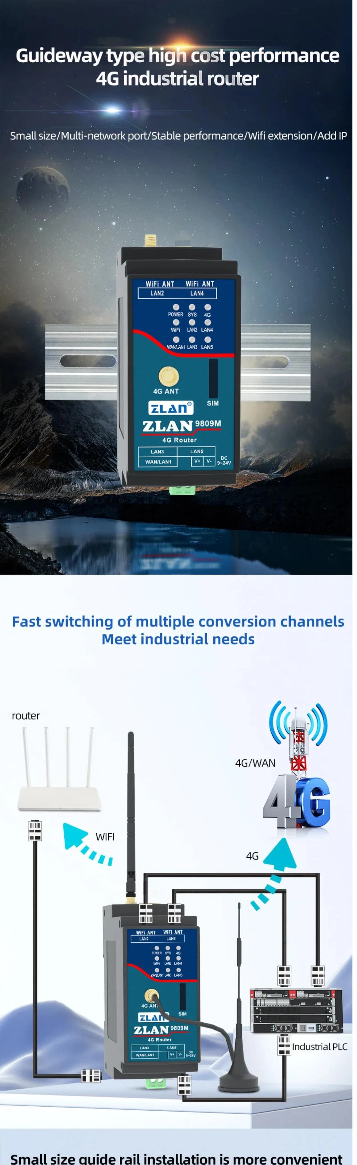 9809M Industrial 4G LTE Modem WiFi Router DIN Rail Mount Industrial IoT Gateway