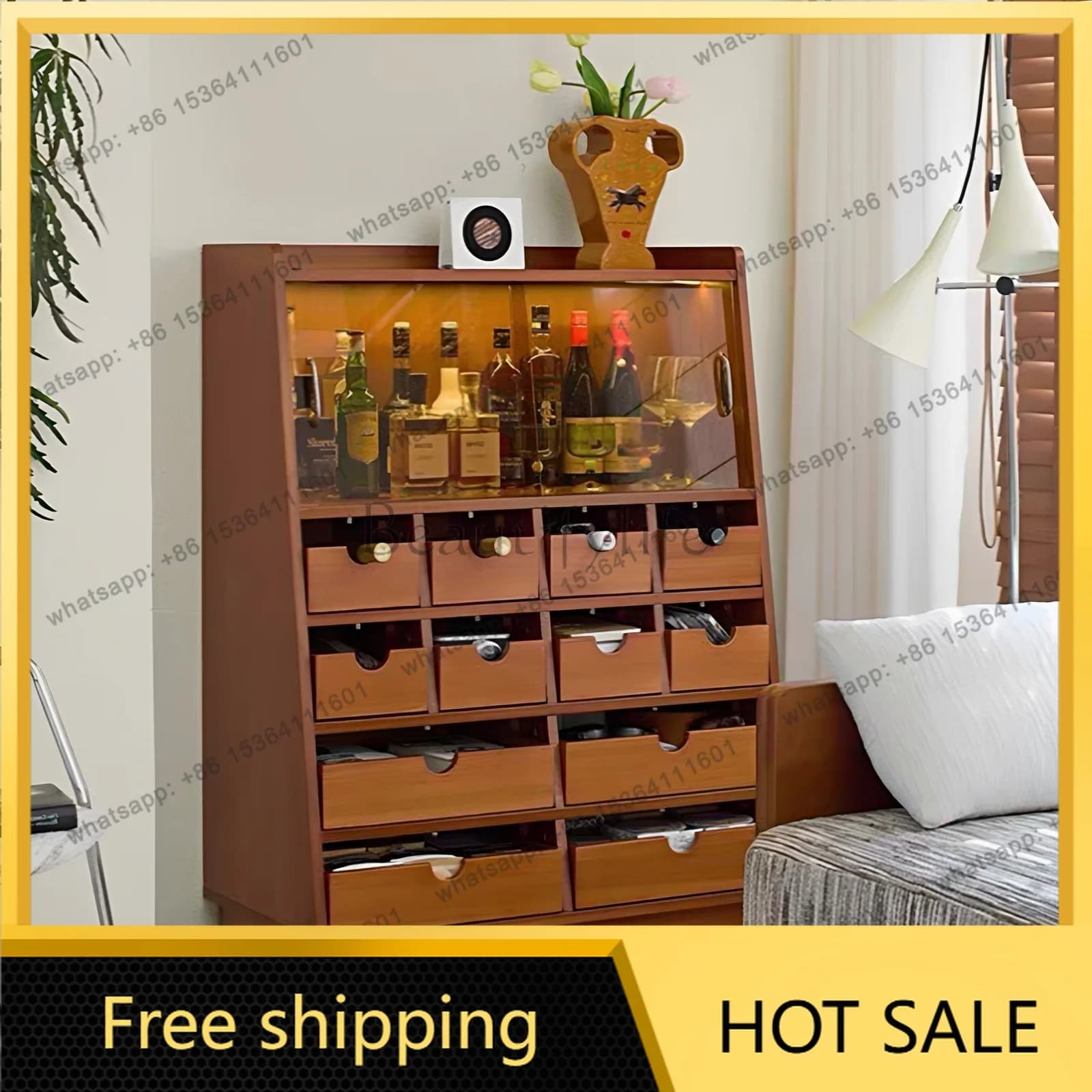 FG living room medieval solid wood tea and dining side cabinet integrated storage storage display cabinet