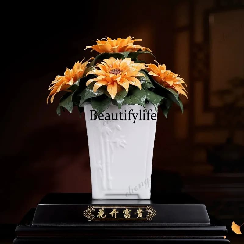 Ceramic sunflower flower simulation ornament housewarming gift living room decoration ornament