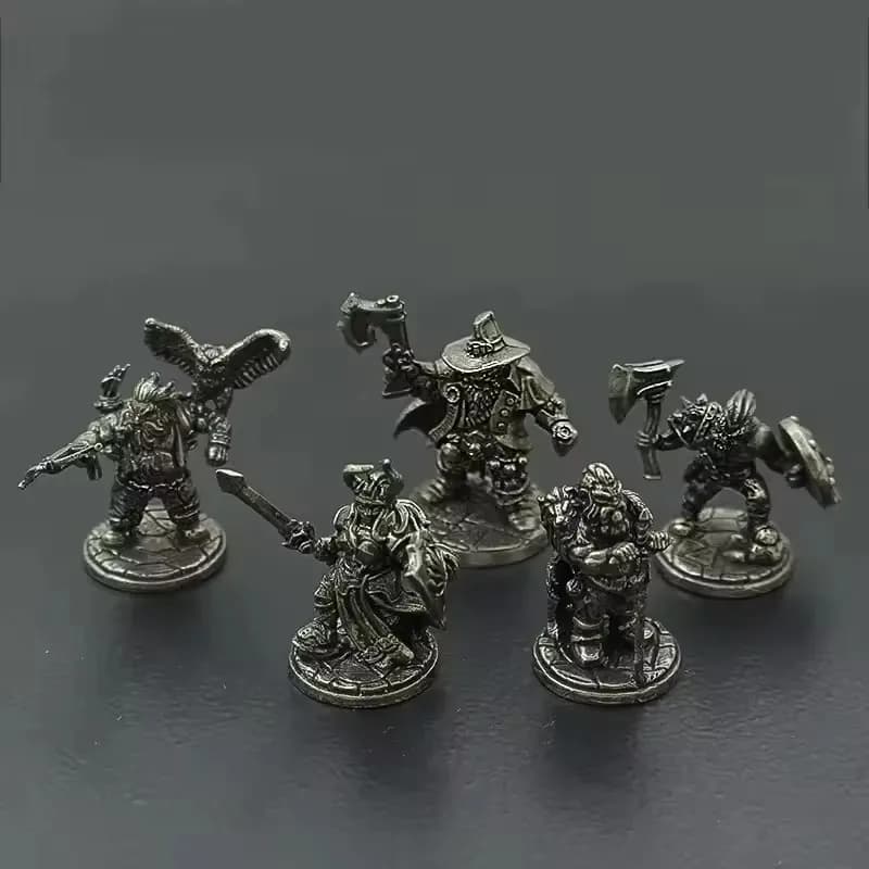 Vintage White Brass Miniature Dwarf Warrior Statue Desktop Board Game Model Toy Boys Desk Decor Ornament Craft Gift