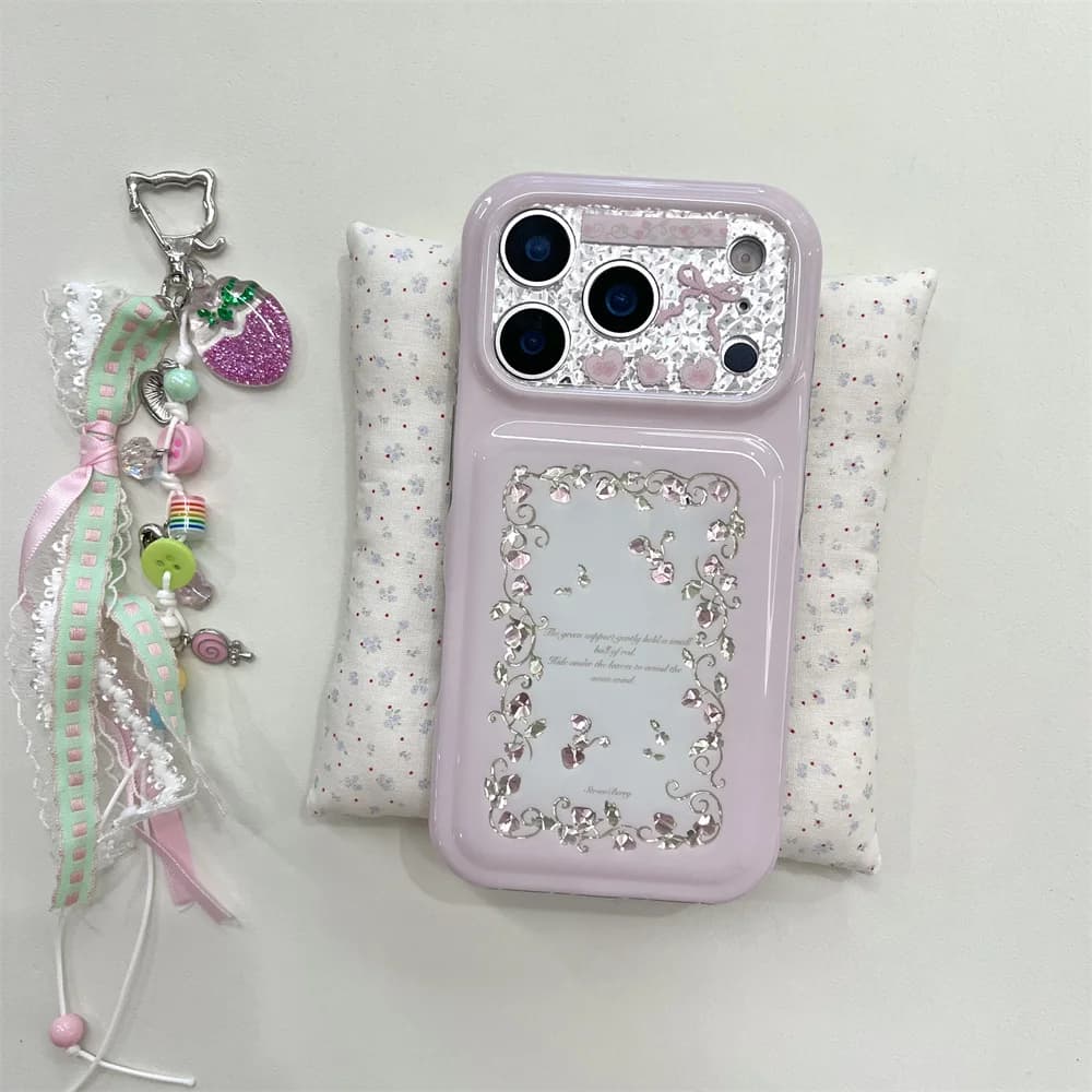 Cute Vintage Lace Floral Phone Case For iPhone 15 16 17 Pro Max Sweet Lolita Style  Pendant Lanyard Shockproof Soft Shell