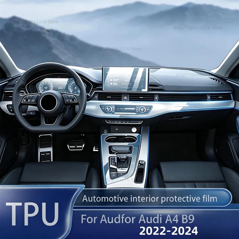 Transparent TPU Protective Film Anti-scratch For Audi A4 B9 2022-2024 Car Interior Center Console Dashboard Navigation Pre-cut