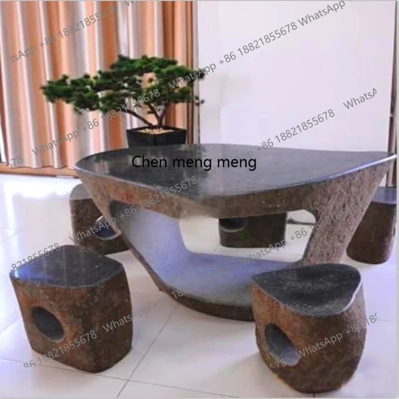 Natural marble outdoor courtyard stone carving stone table stone stool garden coffee table ornament