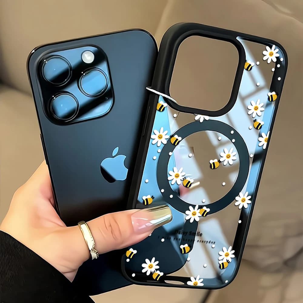 Fresh Daisy Bee Phone Case For iPhone 16 17 18 Pro Air For iPhone 13 15 16 17 14 12 18 Pro Max For Magsafe Magnetic Clear Funda
