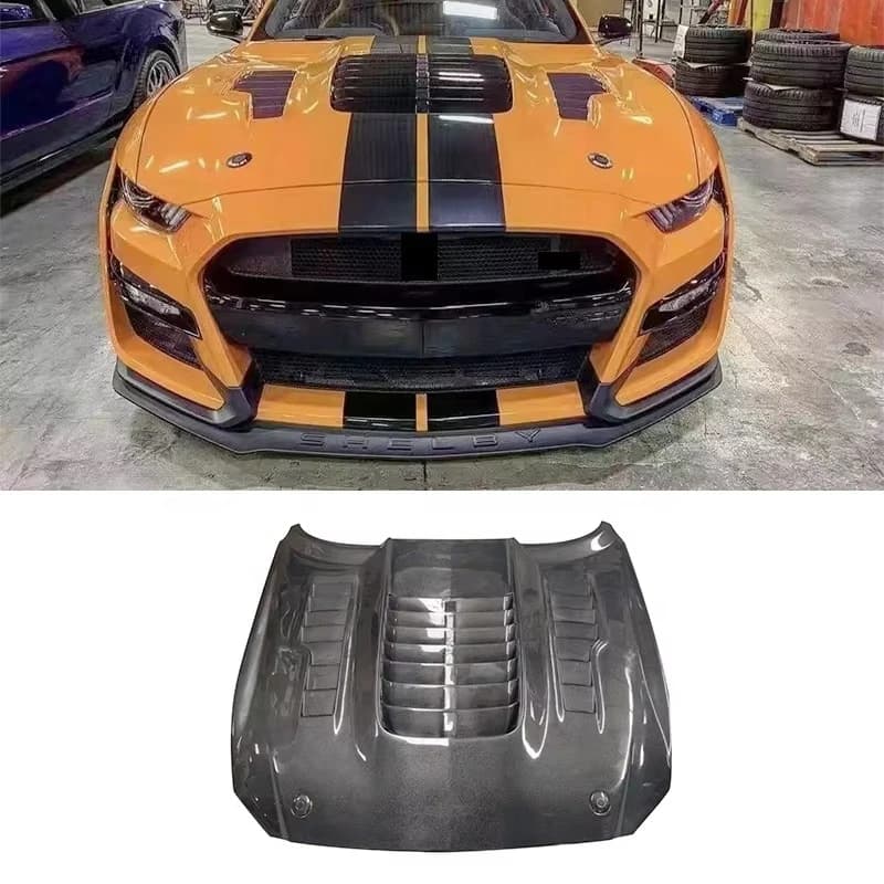 Carbon Fiber Front Engine Hood Air Vent Bonnet Trim for Mustang Coupe Convertible 2 Door 2015-2017 Car Styling GT500 Style