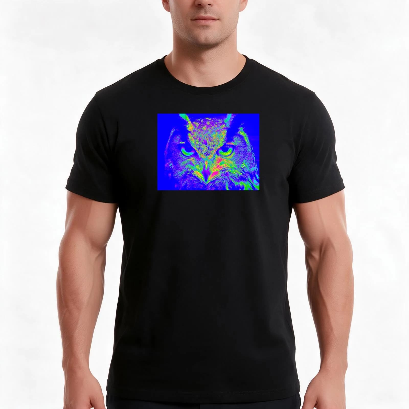 Thermal Owl Portrait T-Shirt, Summer Casual Cotton Tee, Oversized Streetwear Tops, Vintage Graphic Print, Loose Fit Short Sleeve