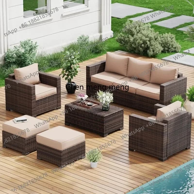 RR Patio Furniture Set, Outdoor Furniture Wicker Rattan Sofa, Outdoor Sectional with Ottomans, Patio Set for Backyard, Customize