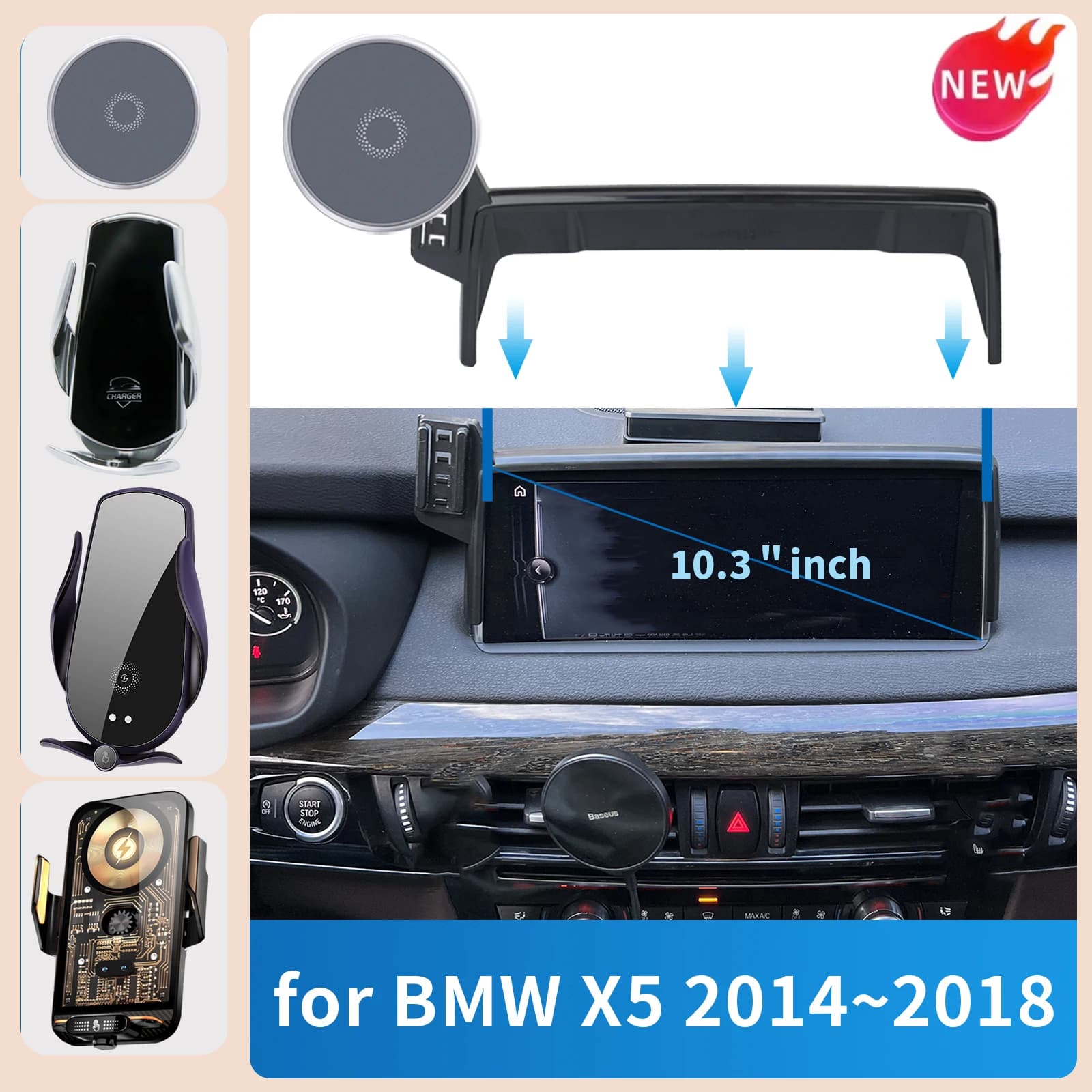 for BMW X5 2014~2018 F15 (10.3in) Car Phone Screen Holder Magnetic Wireless Charging For Screen Car phone Mount