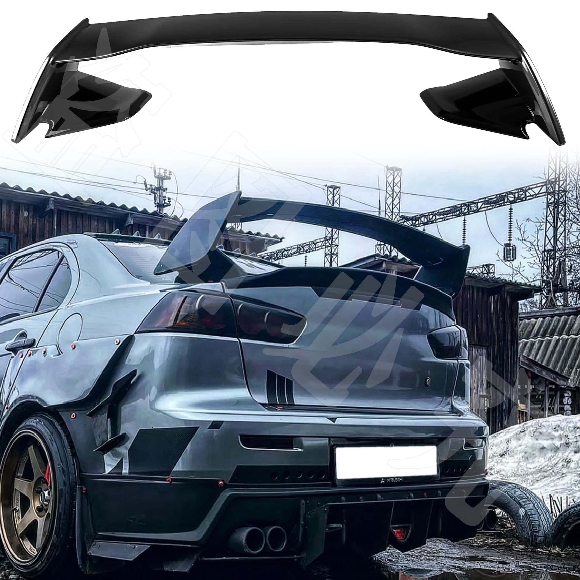 For Mitsubishi LANCER EVO Black Spoiler 2009 to 2016 ABS Material Primer Color Car Tail Wing Decoration Rear Trunk Spoilers Wing