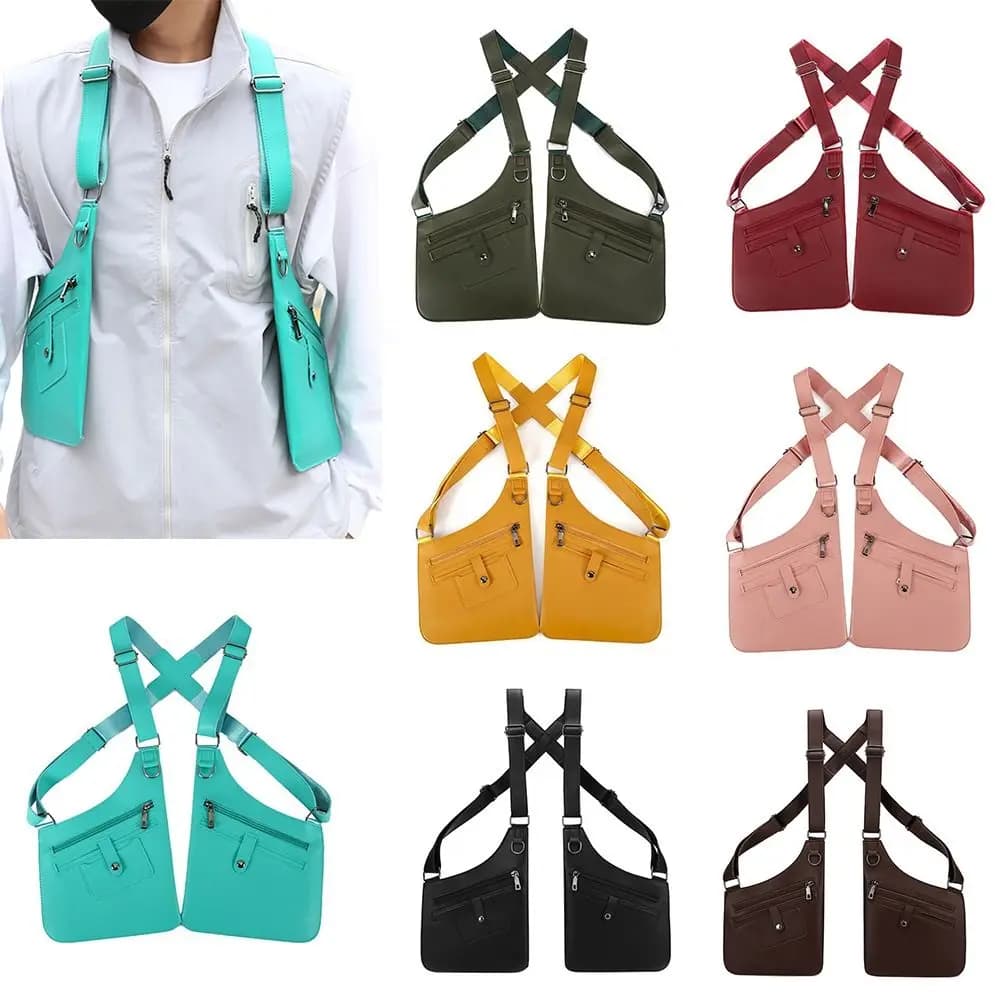 Adjustable Shoulder Straps Men's Armpit Shoulder Bag Waterproof PU Leather Underarm Strap Wallet Pocket Anti-Theft