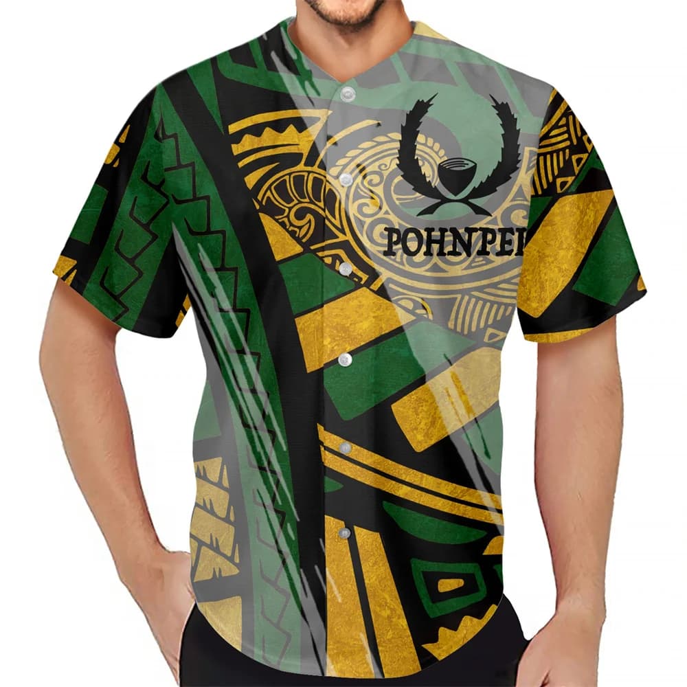 Sublimation Print Short Sleeve Summer Button Summer Men Jersey Polynesian Tribal Samoa Pohnpei Island Prints Men Baseball Shirt