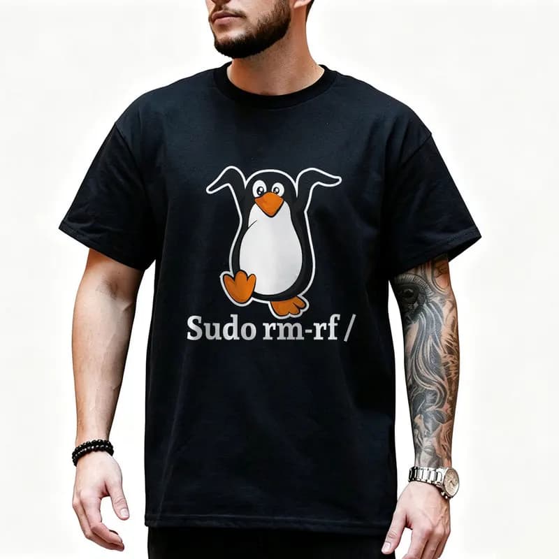 Tux Linux Pinguin Sudo Rm Rf _ Computerfreak Hack Graphic T‑Shirt for Programmer Software Engineers Geek IT Developer Gift Tees