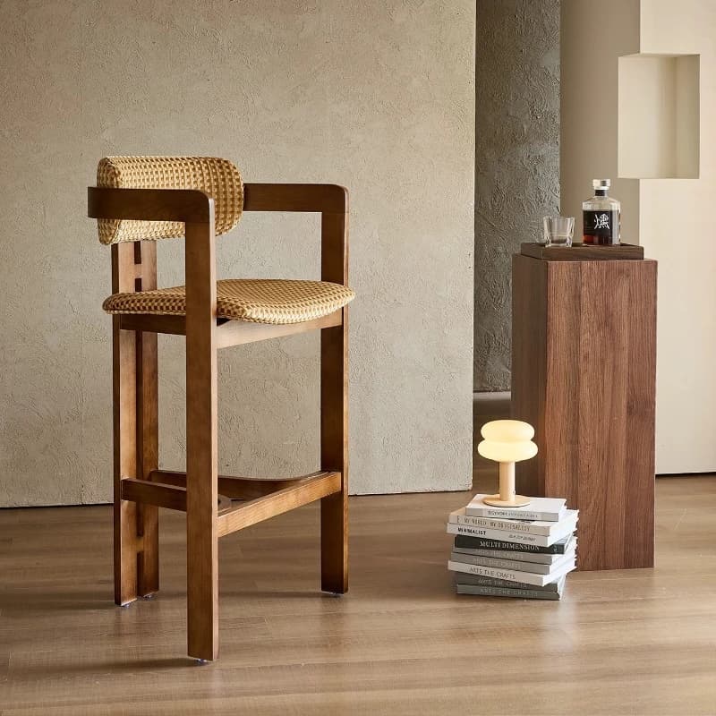 French retro heightening dining chair household 50 seats high 55cm solid wood armrest bar chair medieval designer island chair