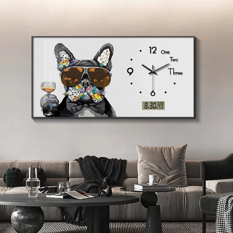 Cartoon Dog Creativity Wall Clock Living Room Silent Perpetual Calendar Electron Clock Restaurant Digital Clock Mural Home Decor