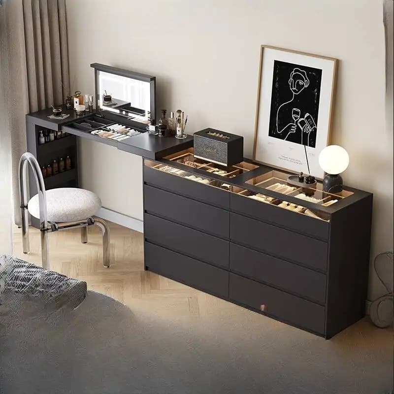 Professional Nordic Vanity Table Girls Mirror Organizer Salon Vanity Table Black Tallboy Coiffeuse De Chambre Furniture