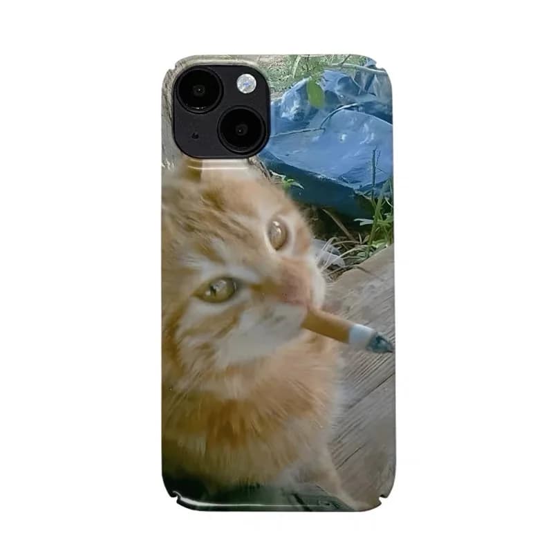 Ins Korean The Smoking Kitten Case for IPHONE 17 16ProMax 15 14 13 12 11 PRO Plus Acrylic TPU Two in One Magnetic Phone Cases