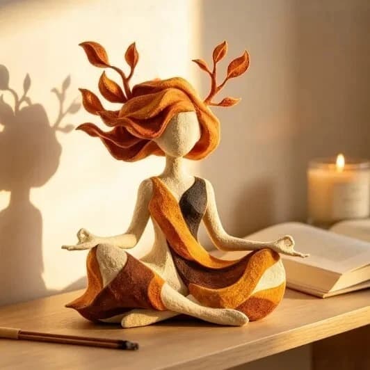 Inner Peace Growth Yoga Girl Statue with Twig Leaves Zen Resin Ornament Spiritual Gift Meditation Shelf Decor
