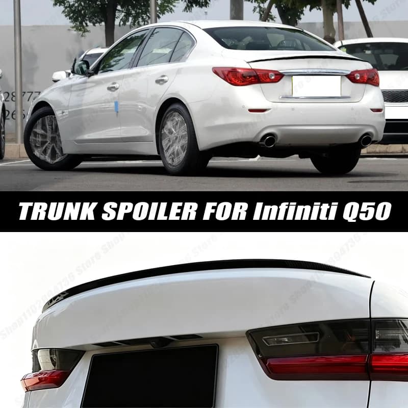 120CM Glossy Black Soft Rubber Universal Rear Trunk Spoiler 5D Carbon Look Tail Wing Fit For Infiniti Q50 Sedan Car Accessories