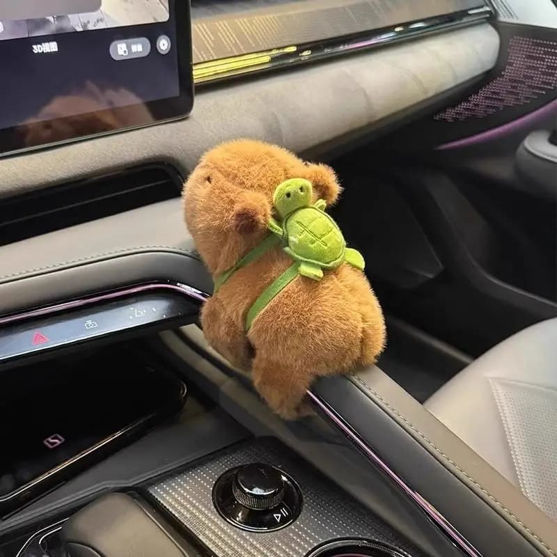 Capybara Car Decor Fluffy Plush Doll Dashboard Ornament Hanging Accessory for Auto Interior