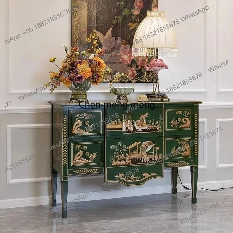 French Chinese style painted entrance cabinet living room decorative locker European style