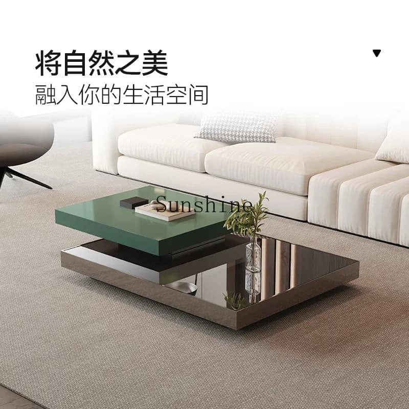 Italian minimalist tempered glass living room rectangular solid steel rotating coffee table  FT