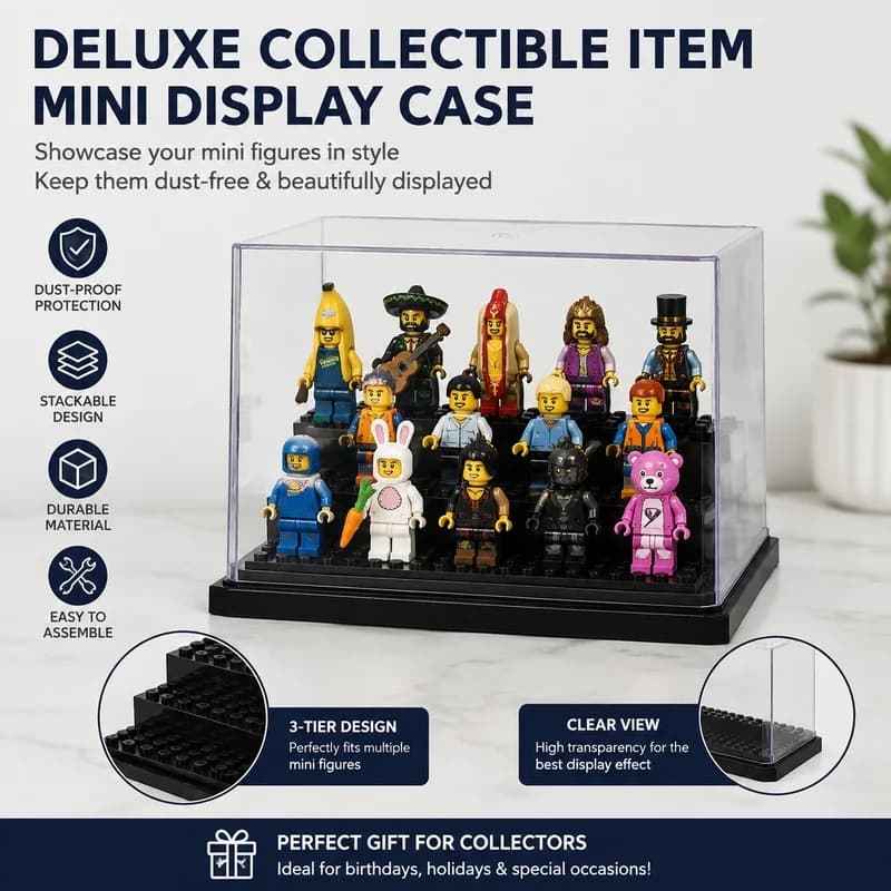 Acrylic Minifigure Display Case, Stackable Dustproof Display Box for LEGO Building Blocks Action Figures Toys and Collectibles