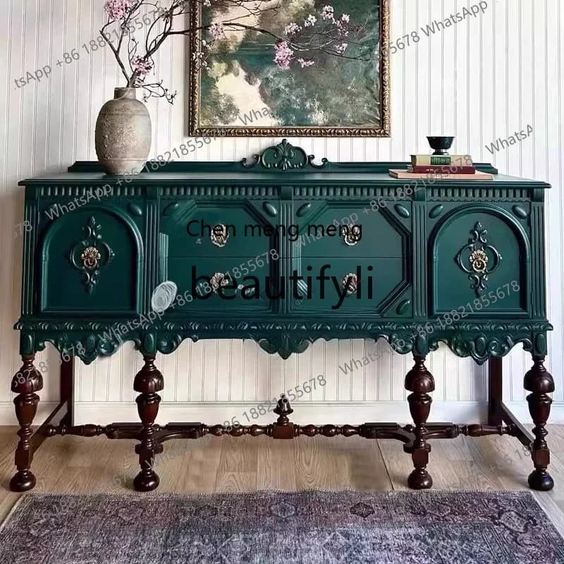 D178  French retro solid wood porch cabinet, living room wall decoration cabinet, home partition side cabinet
