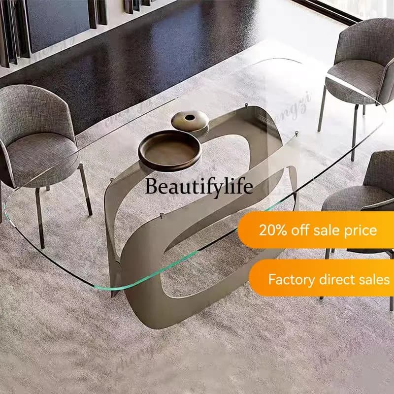 JJ132 Italian light luxury modern large flat oval dining table, tempered glass dining table, tea table