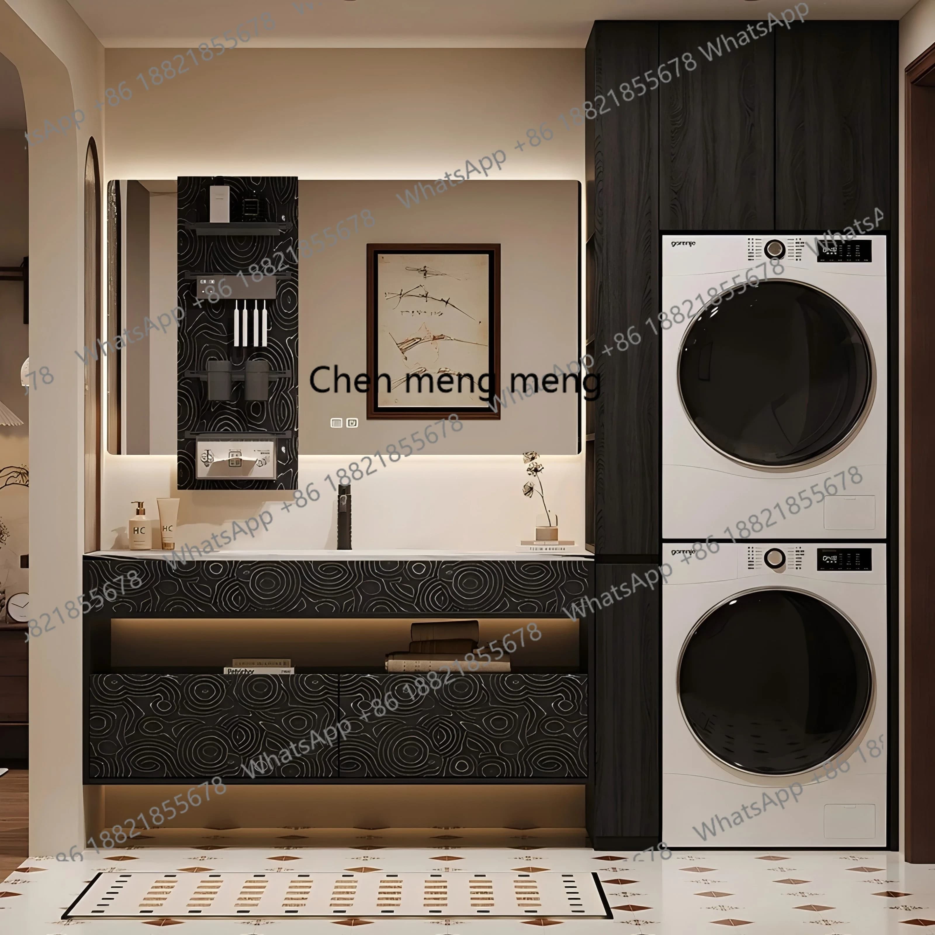 X  Hotel style light luxury bathroom balcony washing machine cabinet integrated basin washer and dryer set