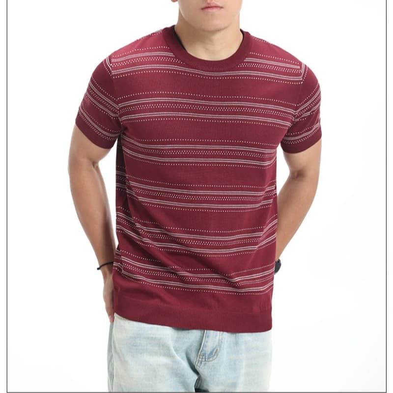 Men's Short Sleeve Ice Silk T-Shirt Men's Top Summer Casual Crew Neck T-Shirt Knitted Sweater Men's