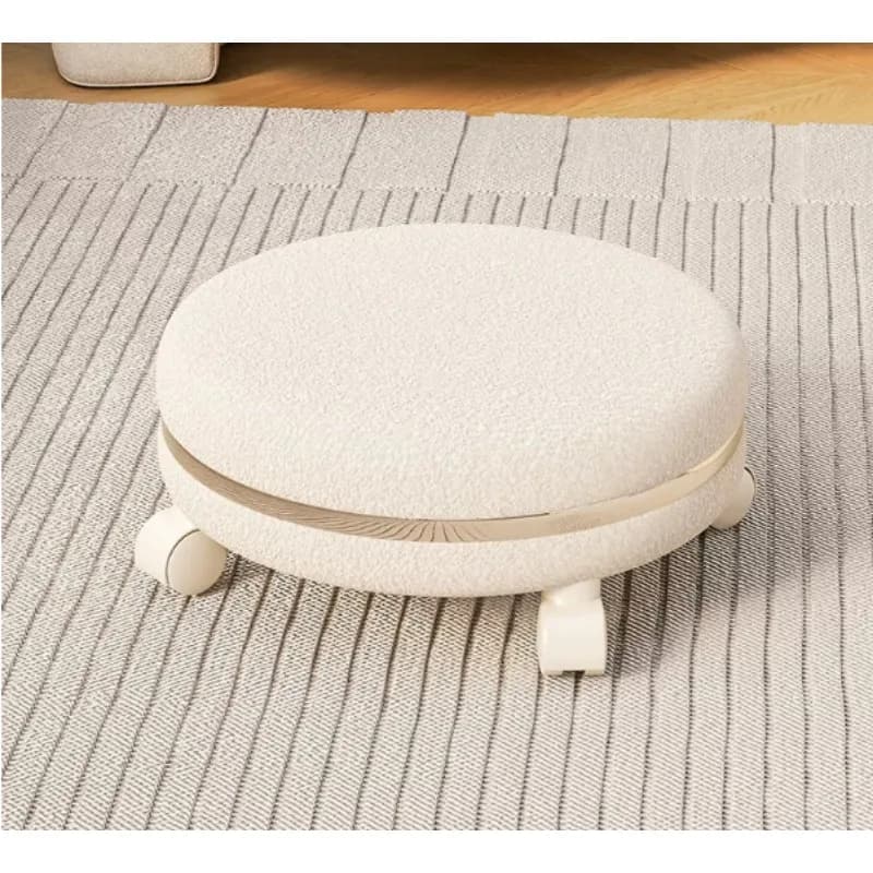 Round Rotating Low Stool With Universal Casters Lamb Wool Surface Household Rolling Small Chair