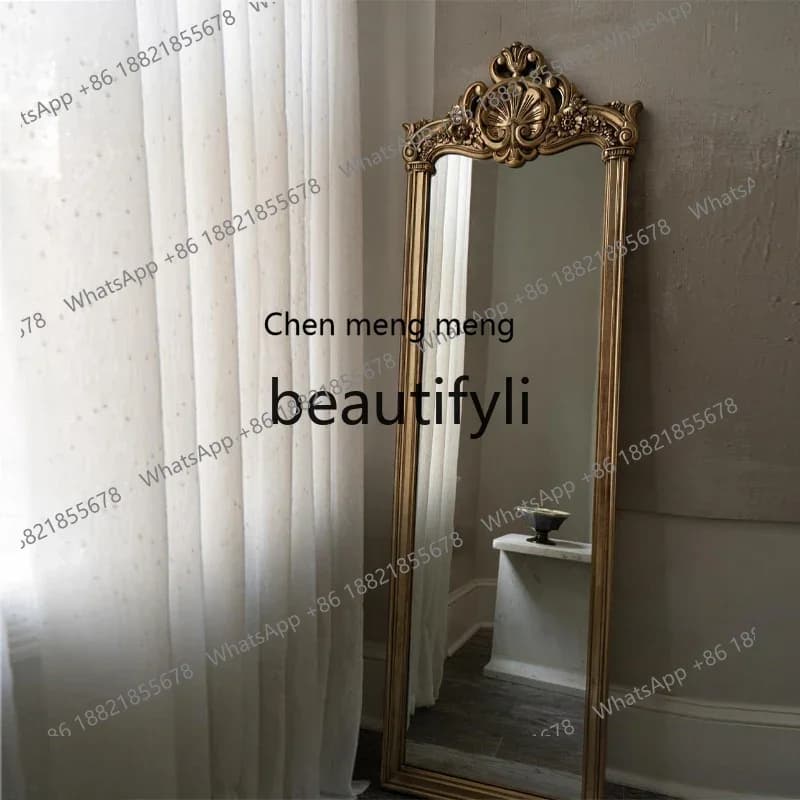 American retro entrance full-length mirror carved full-length mirror floor mirror household wall hanging2936