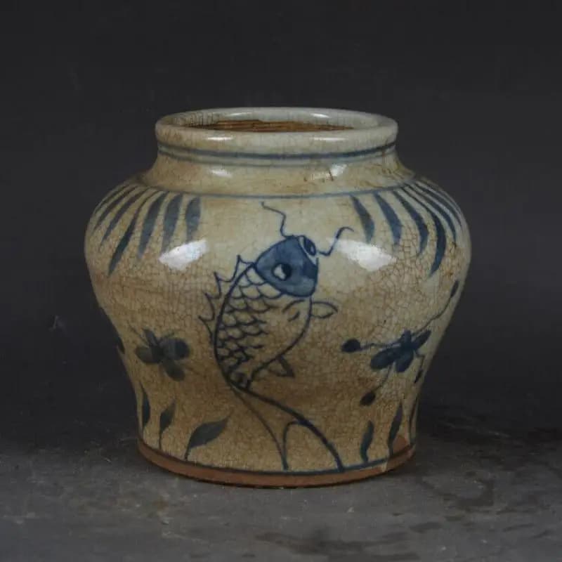 Creative Hand-Painted Bluefish and Grass Patterned Jars Jars Porcelain Ornaments