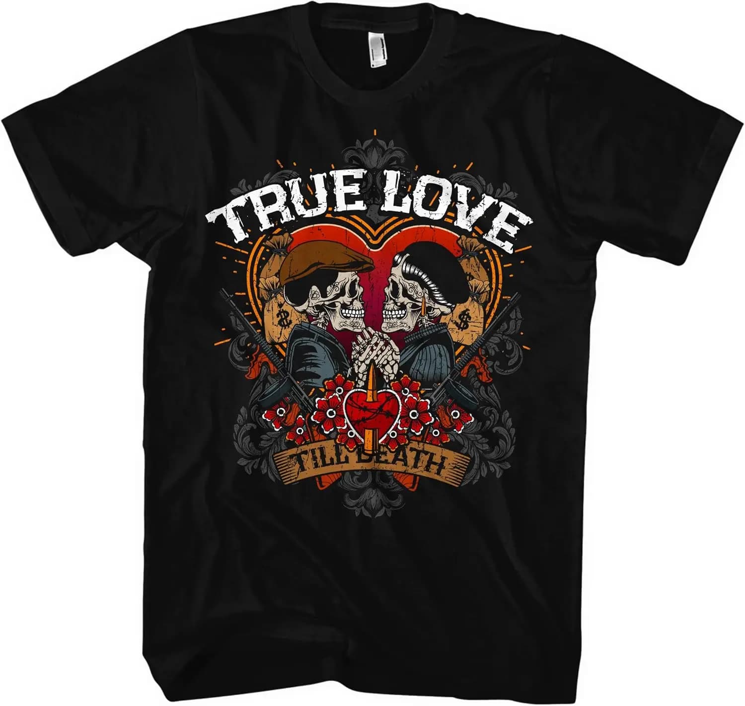 Bonnie and Clyde True Love Till Death Rockabilly Gangster T-Shirt 100% Cotton O-Neck Short Sleeve Summer Casual Mens T-shirt