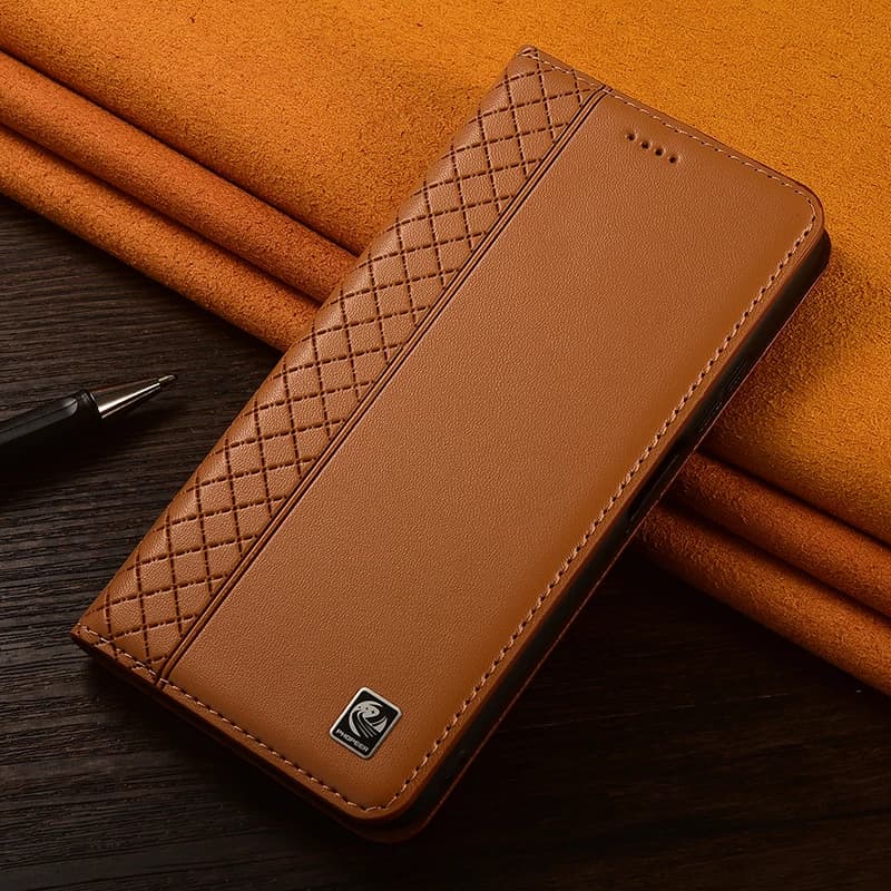 Napa Inner Grid Genuine Leather Flip Case For Oneplus Ace 3 3V 5 6 Pro Racing Ultra Phone Cover Card Cases Scratch Proof