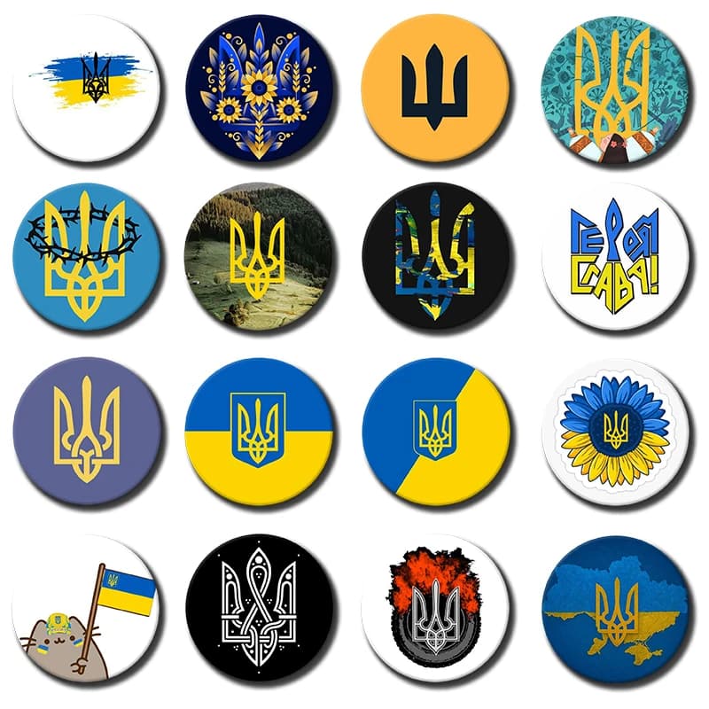 Tryzub Ukraine 58mm Tinplate Coin Badges Personalized Handmade Round Brooches Photo Text Graphic Pins Accessory Gift for Friend