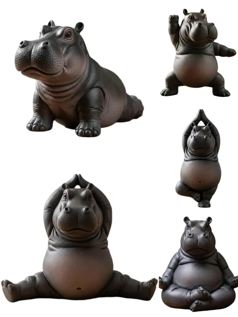 5CM Clumsy Yoga Master Hippo Humble Yoga Master Hippo Resin Ornament Hippo