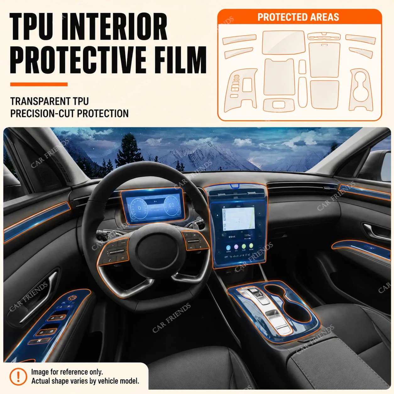 For Hyundai Tucson 2021 2022 Nx4 1 Set Transparent TPU Self-Adhesive Anti-Scratch Molded Pre-Cut Interior Trim Protective Film