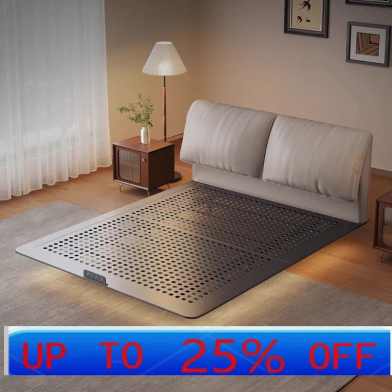 LH minimalist stainless steel leather suspended bed frame metal steel frame high grade