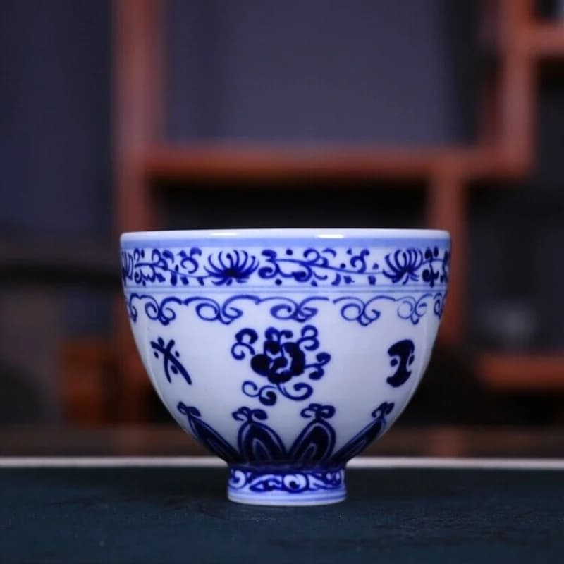 3.3" Collect Chinese Ming Blue White Porcelain Lotus Flower Branch Bowl