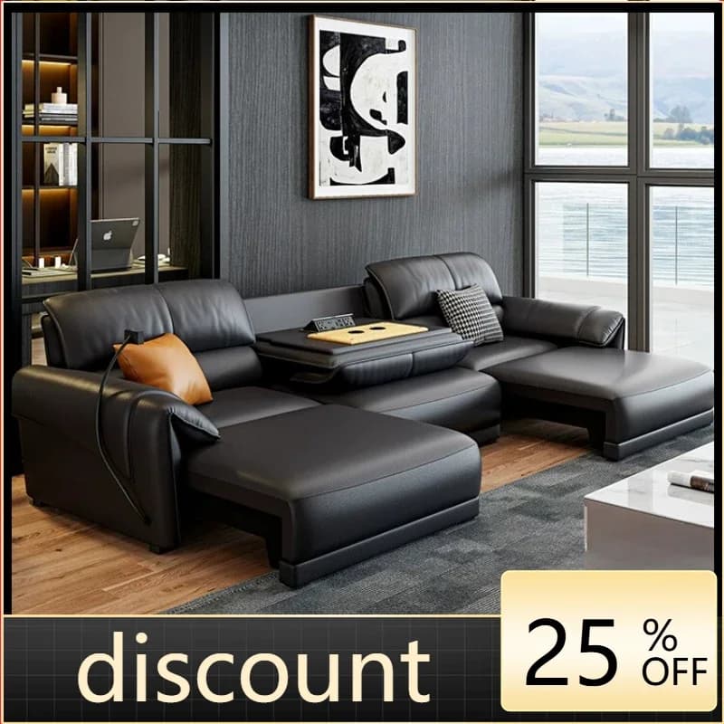 LH leather electric multi-functional sofa bed modern simple living room dual-purpose retractable sofa